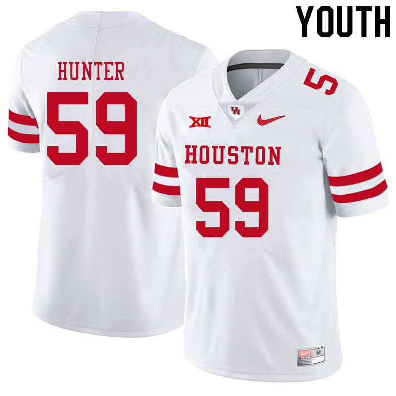 Youth #59 Demetrius Hunter Houston Cougars College Big 12 Conference Football Jerseys Sale-White - Click Image to Close